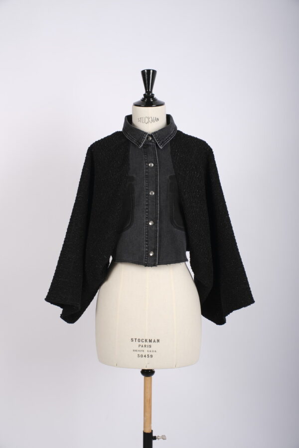 Veste courte denim et tweed