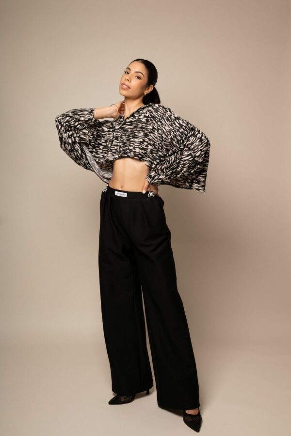 PANTALON LARGE TAILLE HAUTE NOIR – Image 2