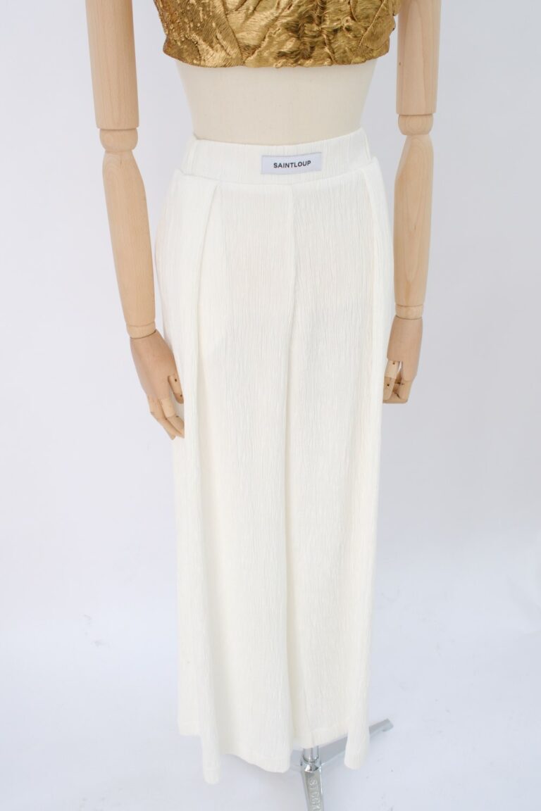 PANTALON LARGE PLISSÉ ÉCRU