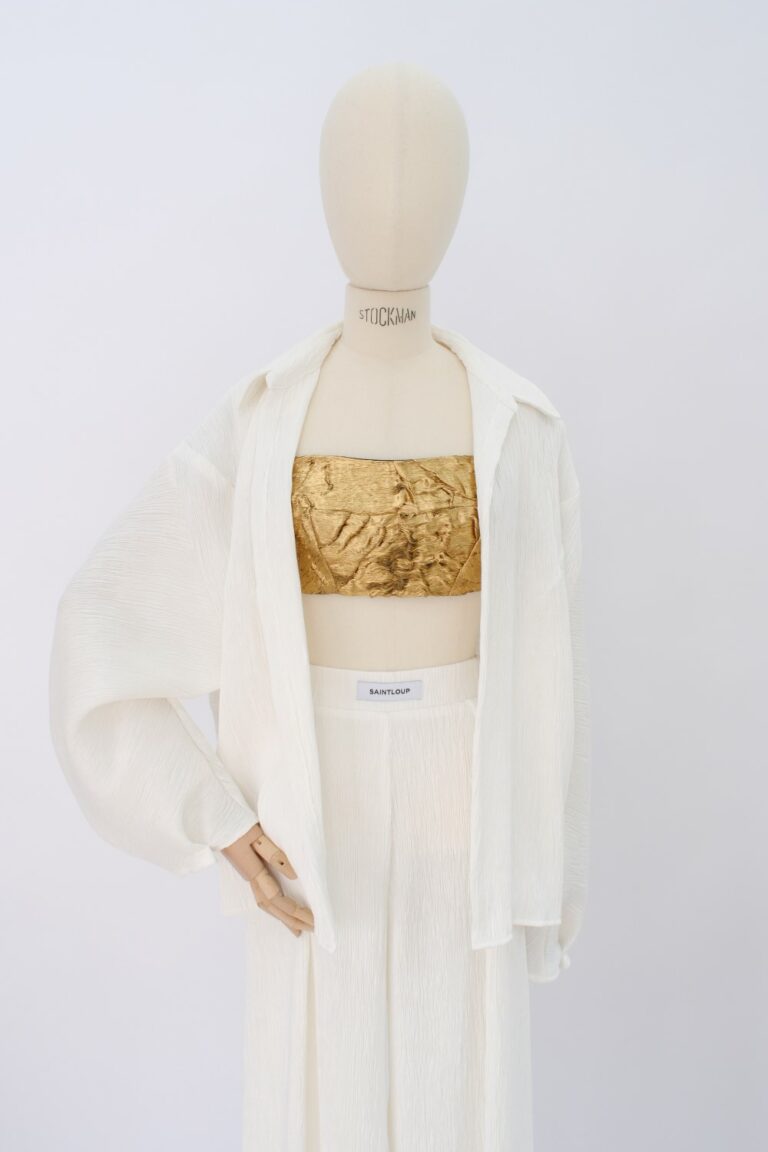 CHEMISE OVERSIZE EN TISSU PLISSÉ ÉCRU