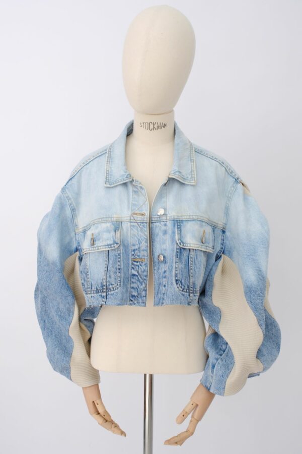 Veste Courte en Jean & Maille - Patchwork Bleu – Image 4