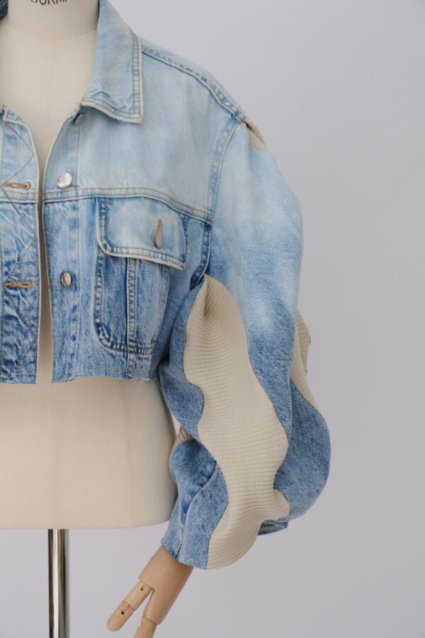 Veste Courte en Jean & Maille - Patchwork Bleu – Image 3