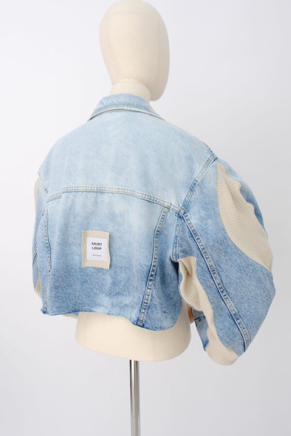 Veste Courte en Jean & Maille - Patchwork Bleu – Image 2