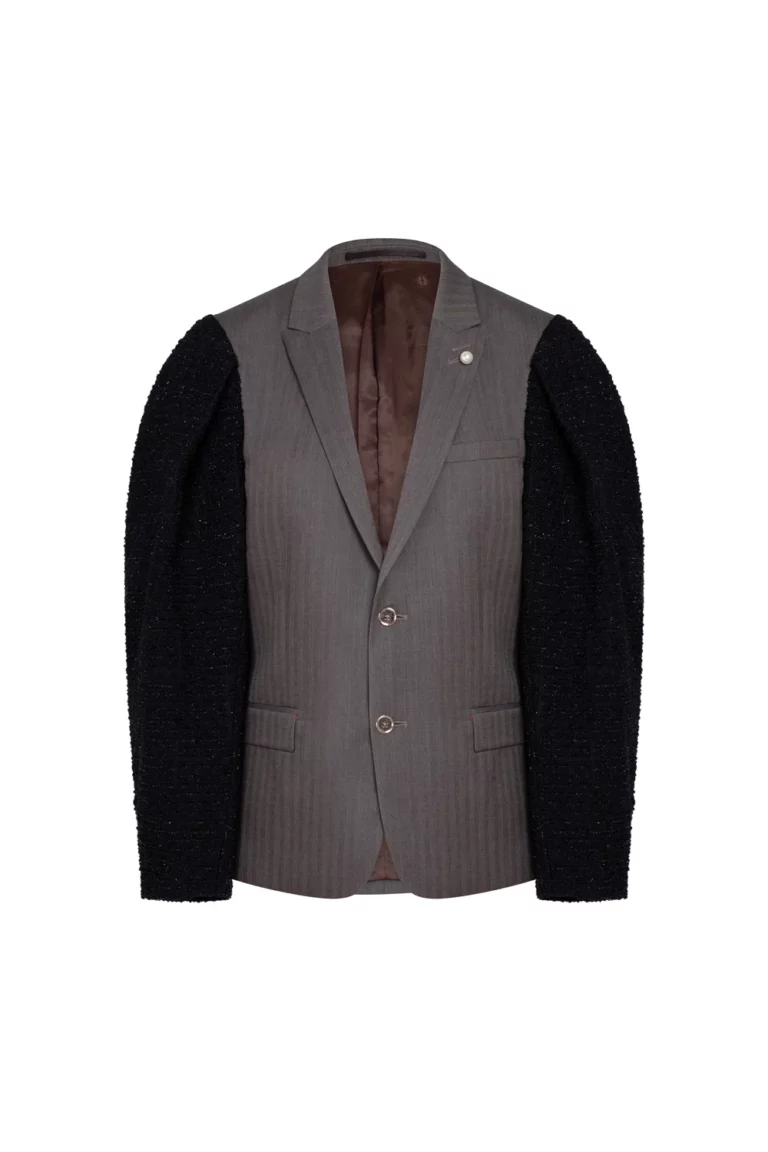 Blazer gris à manches en tweed noir