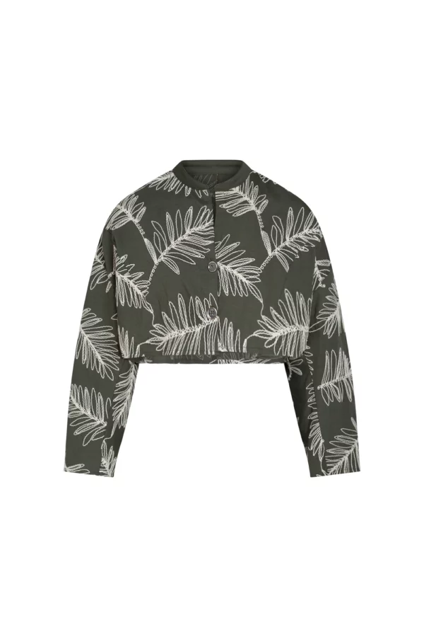 Chemise courte brodée motif feuillage raffiné