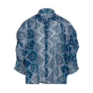 Chemise vaporeuse motif ikat bleu nuit