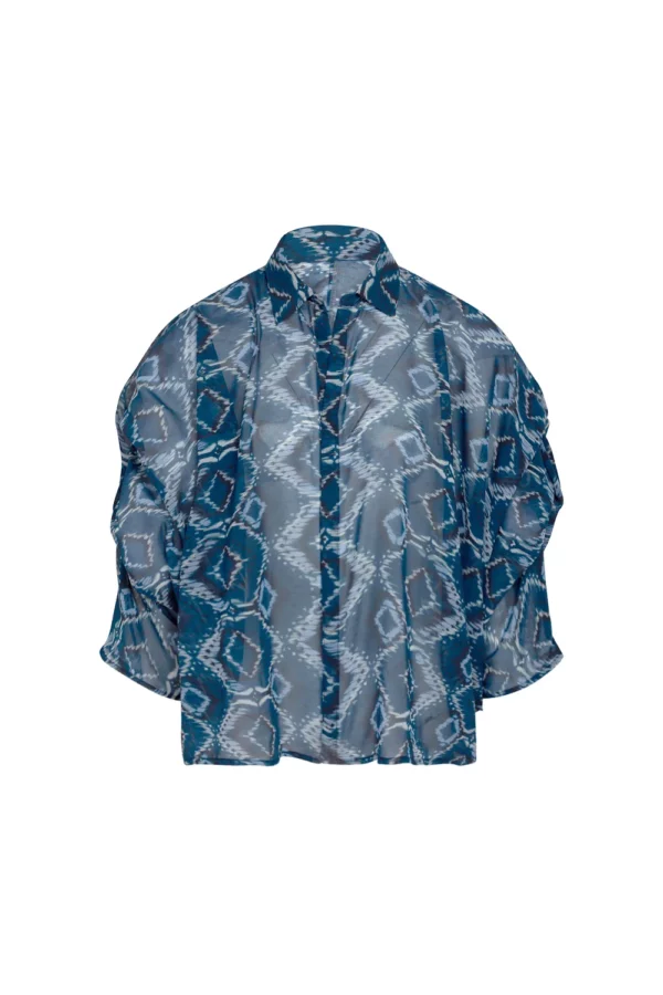 Chemise vaporeuse motif ikat bleu nuit