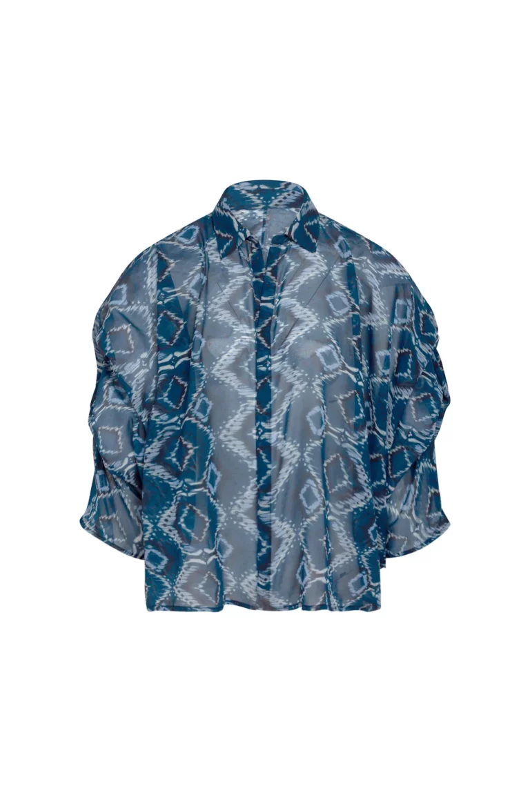 Chemise vaporeuse motif ikat bleu nuit