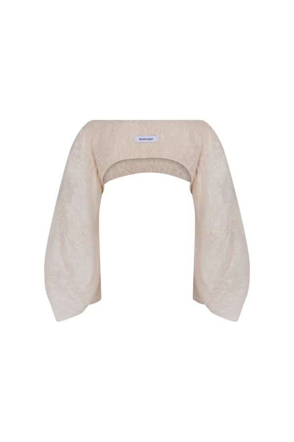 Manchette sculptée en voile jacquard beige – Image 2