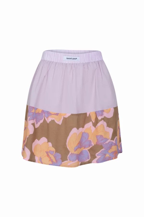 Jupe courte florale en duo de matières