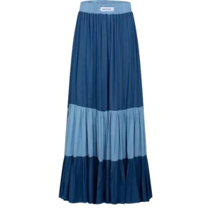 Jupe longue chambray à volants fluides