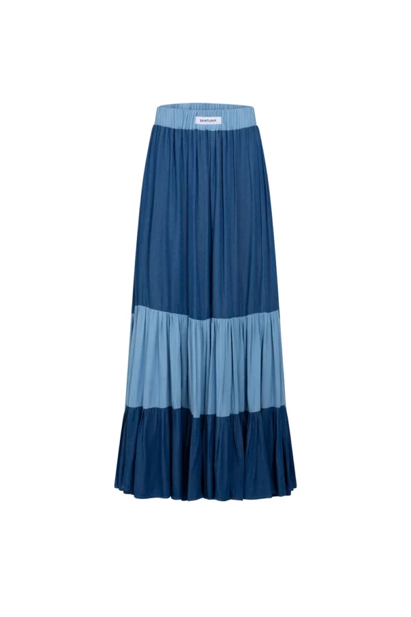 Jupe longue chambray à volants fluides