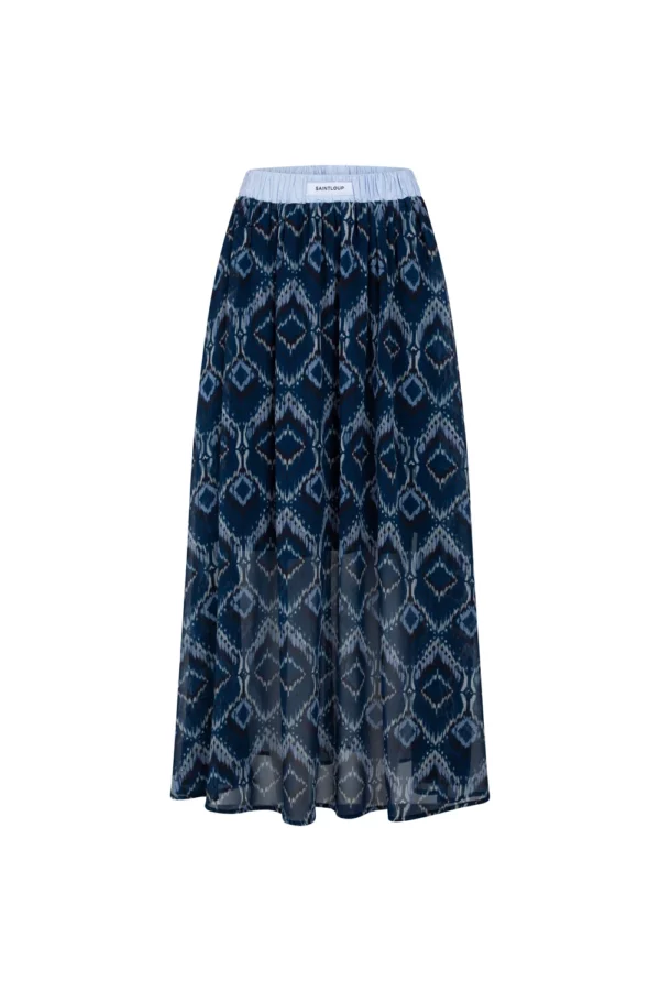 Jupe légère motif ikat bleu profond