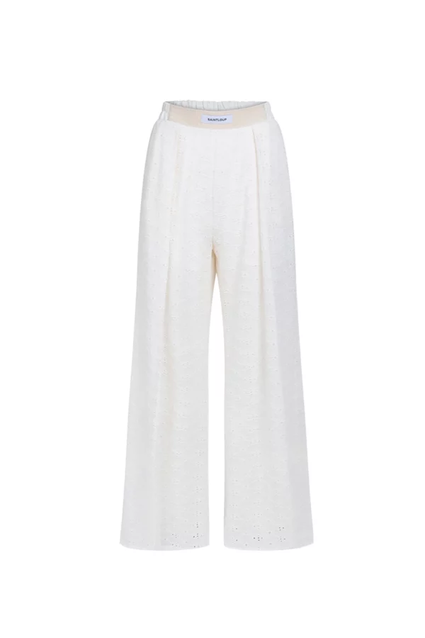 Pantalon écru en broderie anglaise