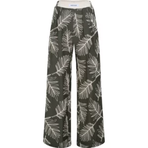 Pantalon fluide imprimé feuilles contrastées