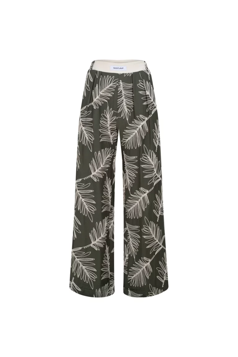 Pantalon fluide imprimé feuilles contrastées