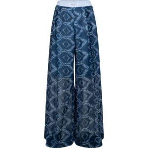 Pantalon large en voile ikat bleu