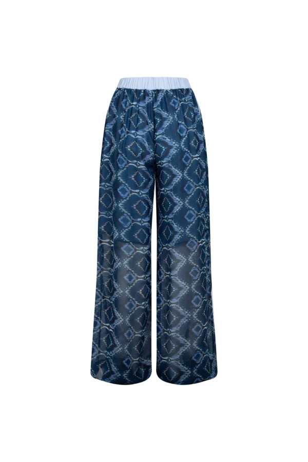 Pantalon large en voile ikat bleu – Image 2