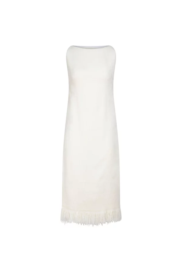 Robe droite écrue à franges délicates