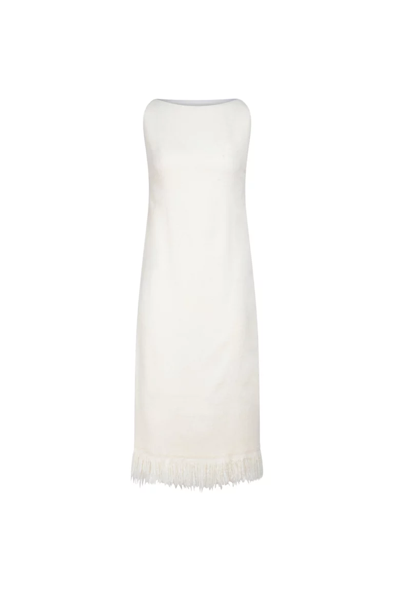 Robe droite écrue à franges délicates