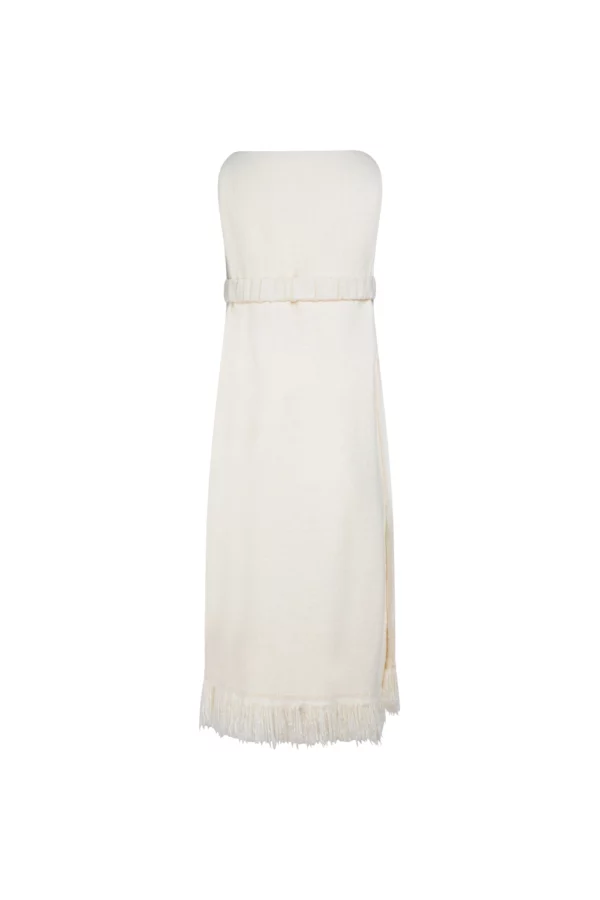 Robe droite écrue à franges délicates – Image 2
