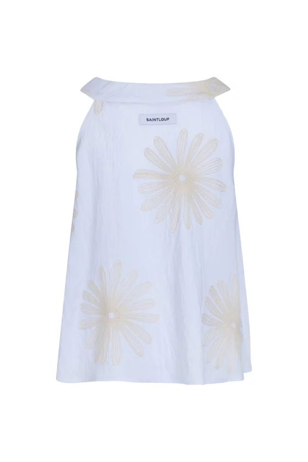 Top brodé à larges fleurs ivoire en relief – Image 2