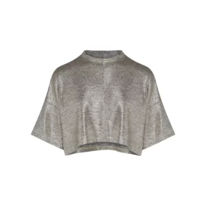 Top court argenté effet lamé couture