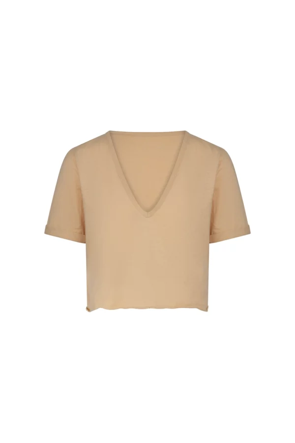 T-shirt beige col V minimaliste