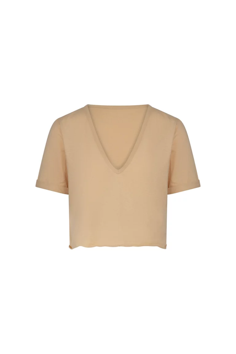 T-shirt beige col V minimaliste