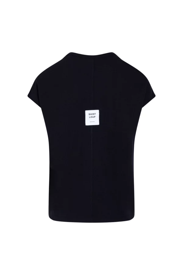 T-shirt col V noir minimaliste – Image 2