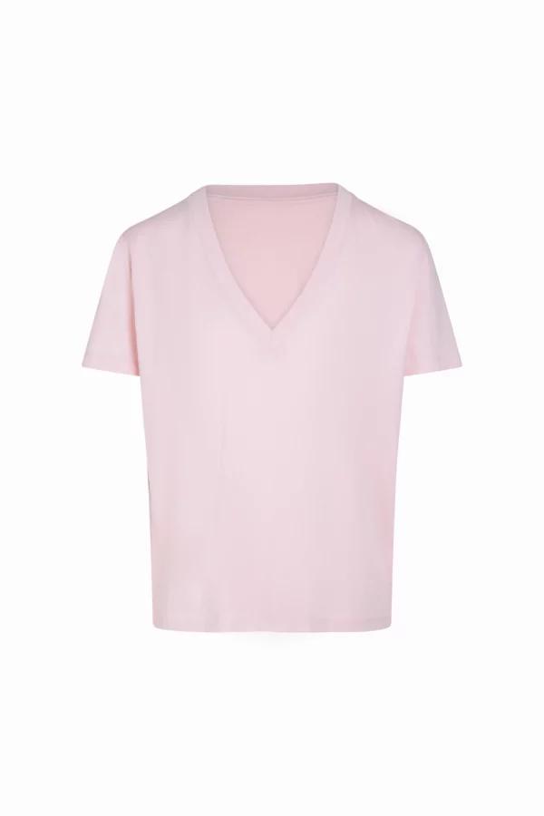 T-shirt col V rose poudré doux