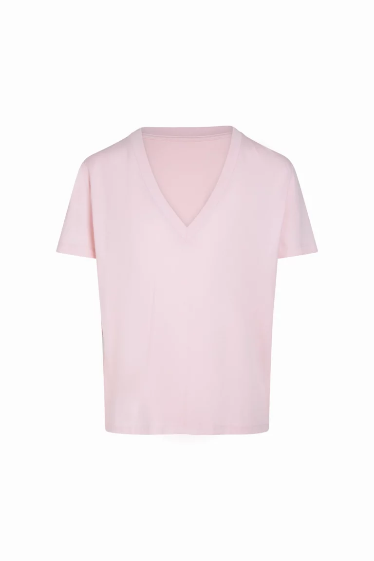 T-shirt col V rose poudré doux