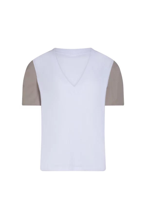 T-shirt bicolore manches contrastées taupe