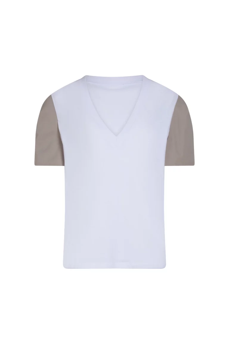 T-shirt bicolore manches contrastées taupe