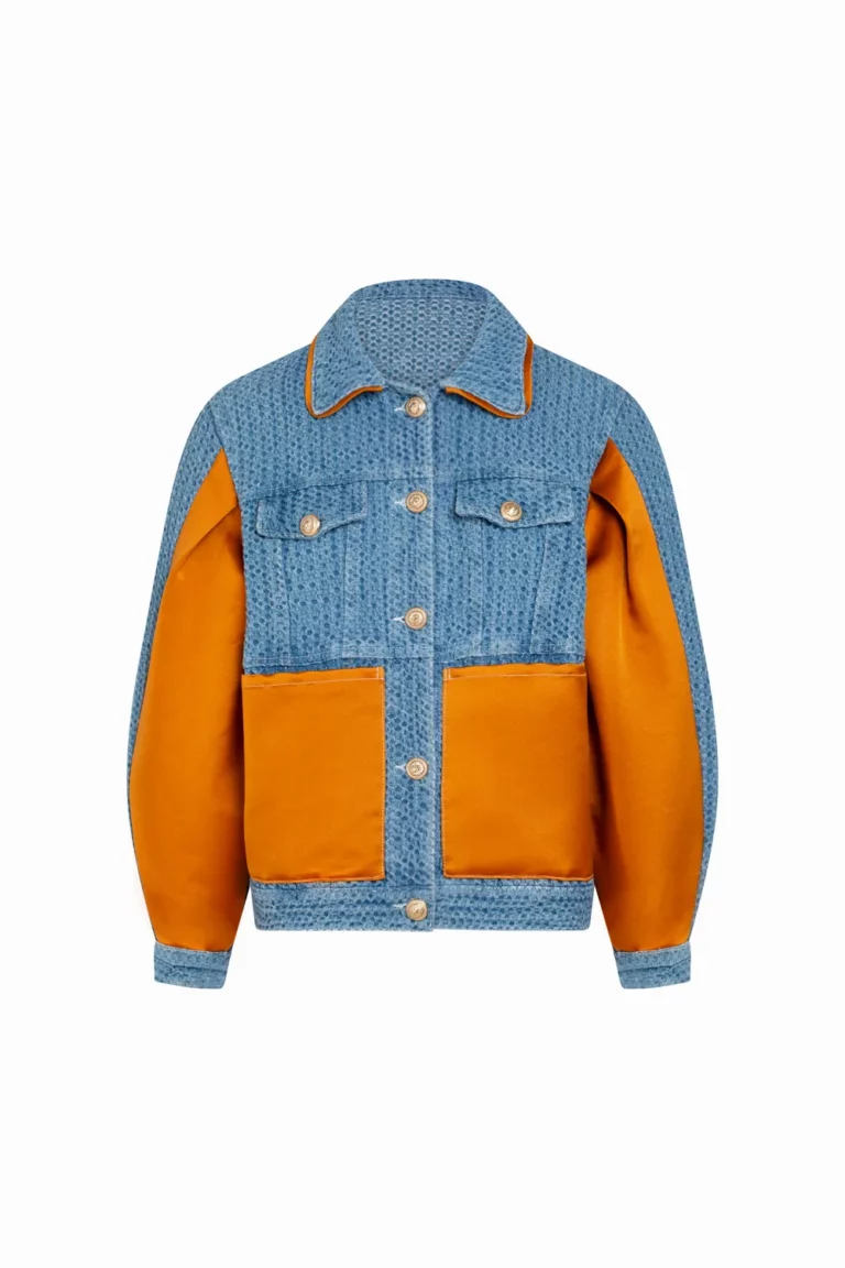 Veste en denim texturé et satin de soie
