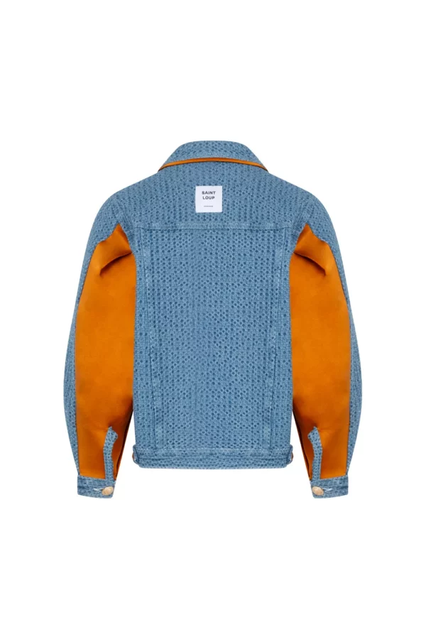 Veste denim chic à empiècements satinés – Image 2