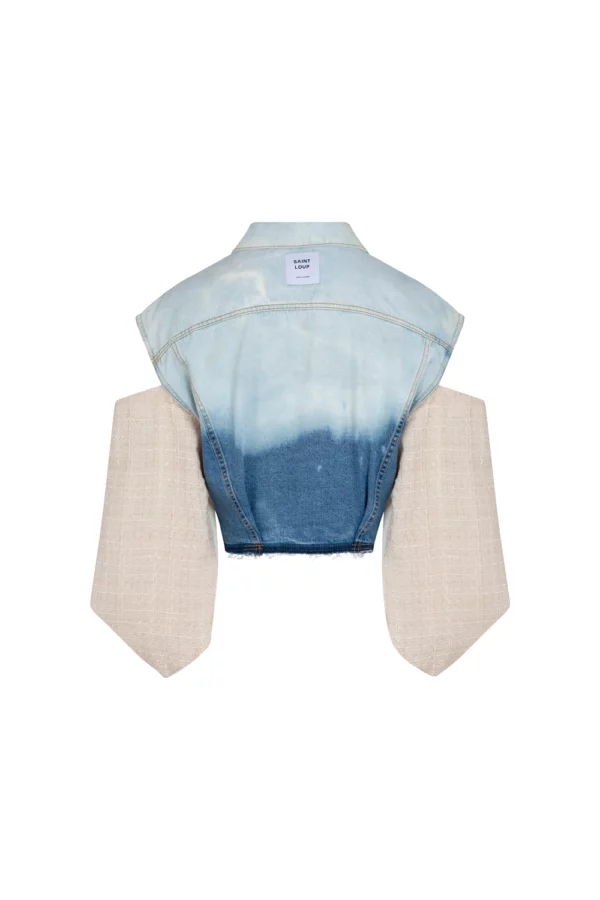 Veste courte en jean et tweed naturel – Image 2