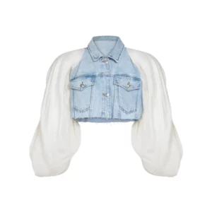 Veste cropped denim et manches volumineuses