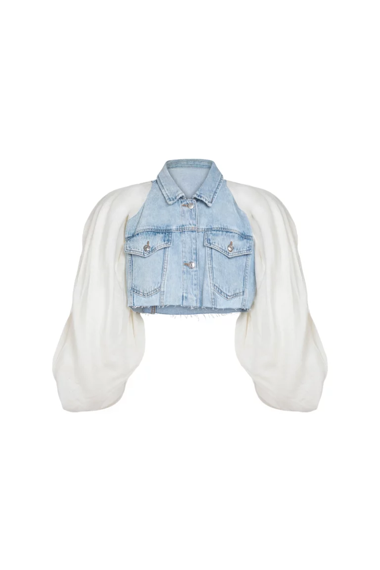 Veste bi-matière en jean et soie